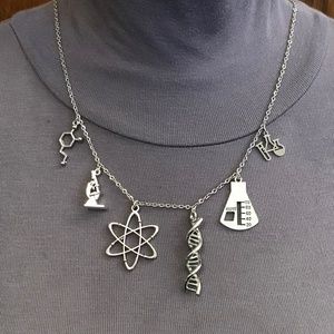“Science Wiz" Handmade Charm Necklace, Chemistry, Biology, Physics, DNA, Atom